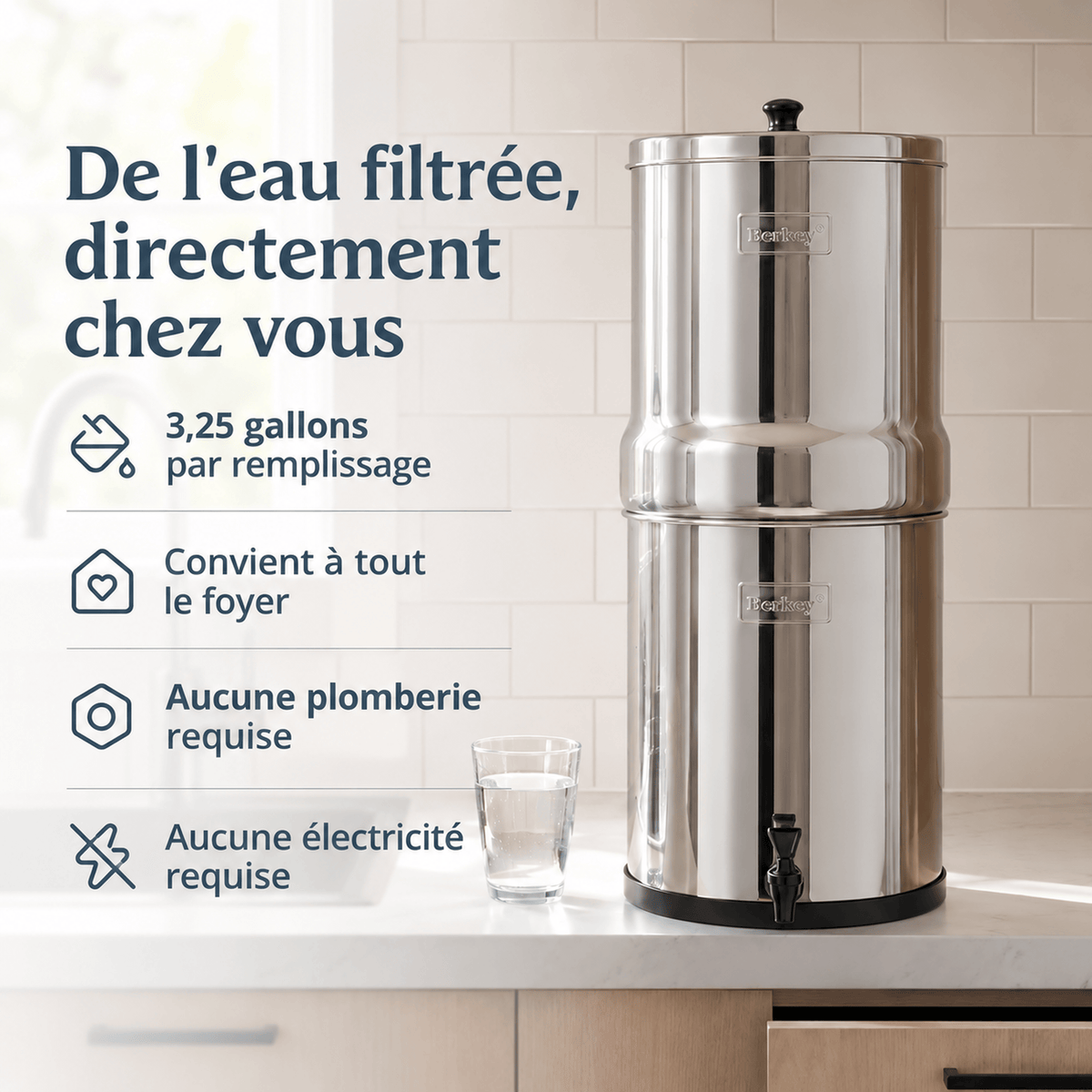 Fontaine berkey filtration Royal Berkey® 12.3 litres - 2 filtres Black Berkey® - Ref RB4X2-BB Berkey