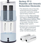 berkey éléments de filtration Lot de 4 filtres authentiques Berkey PF-2 pour réduire le fluorure et l'arsenic + Phoenix Gravity New Millennium Edition Berkey