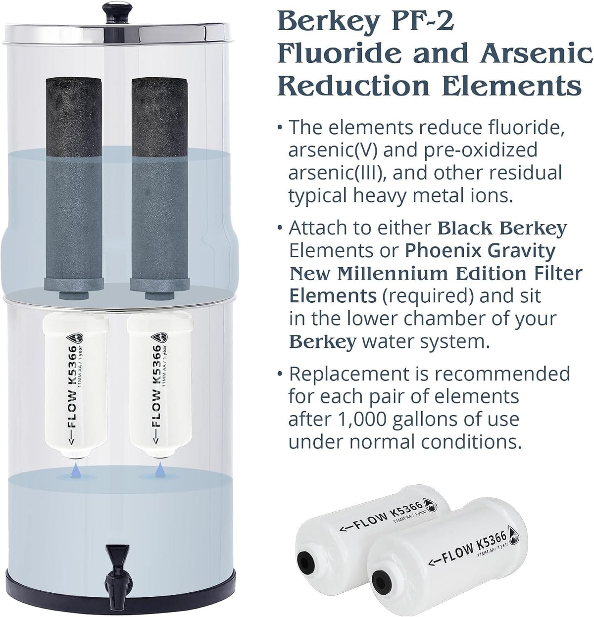 berkey éléments de filtration Berkey PF-2™ – Lot de 2 éléments filtrants fluorure & arsenic + 2 filtres Phoenix NME Berkey