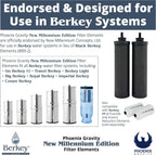 berkey éléments de filtration Lot de 4 filtres authentiques Berkey PF-2 pour réduire le fluorure et l'arsenic + Phoenix Gravity New Millennium Edition Berkey