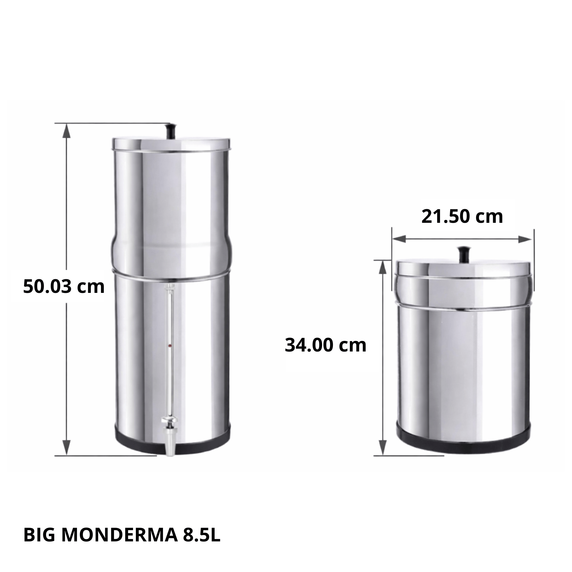 Monderma Gravity Fountain purificatore d'acqua Monderma Fontaine Big 8.5L acciaio inossidabile - 2 FTO+ - Premium Pack - 6 mesi di filtrazione