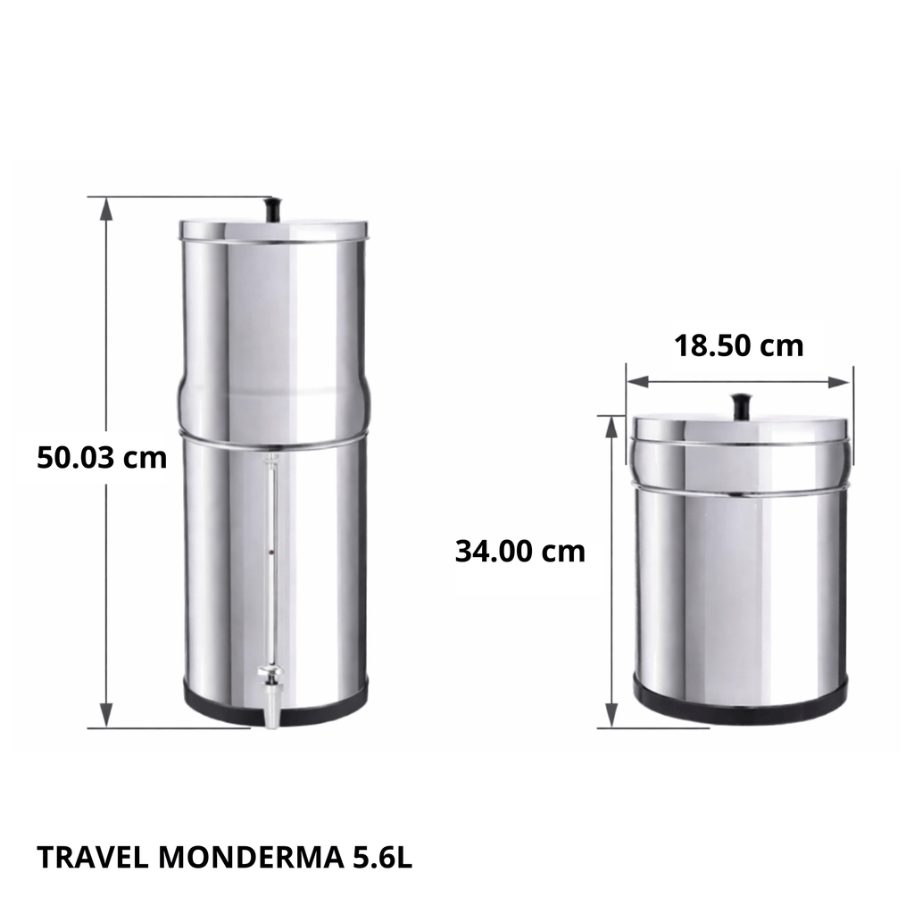 Depuratore d'acqua fontana Monderma Gravity Monderma Fontaine Travel 5.6L acciaio inossidabile - 2 FTO+ Coldstream - rubinetto in acciaio inossidabile - filtrazione 6 mesi