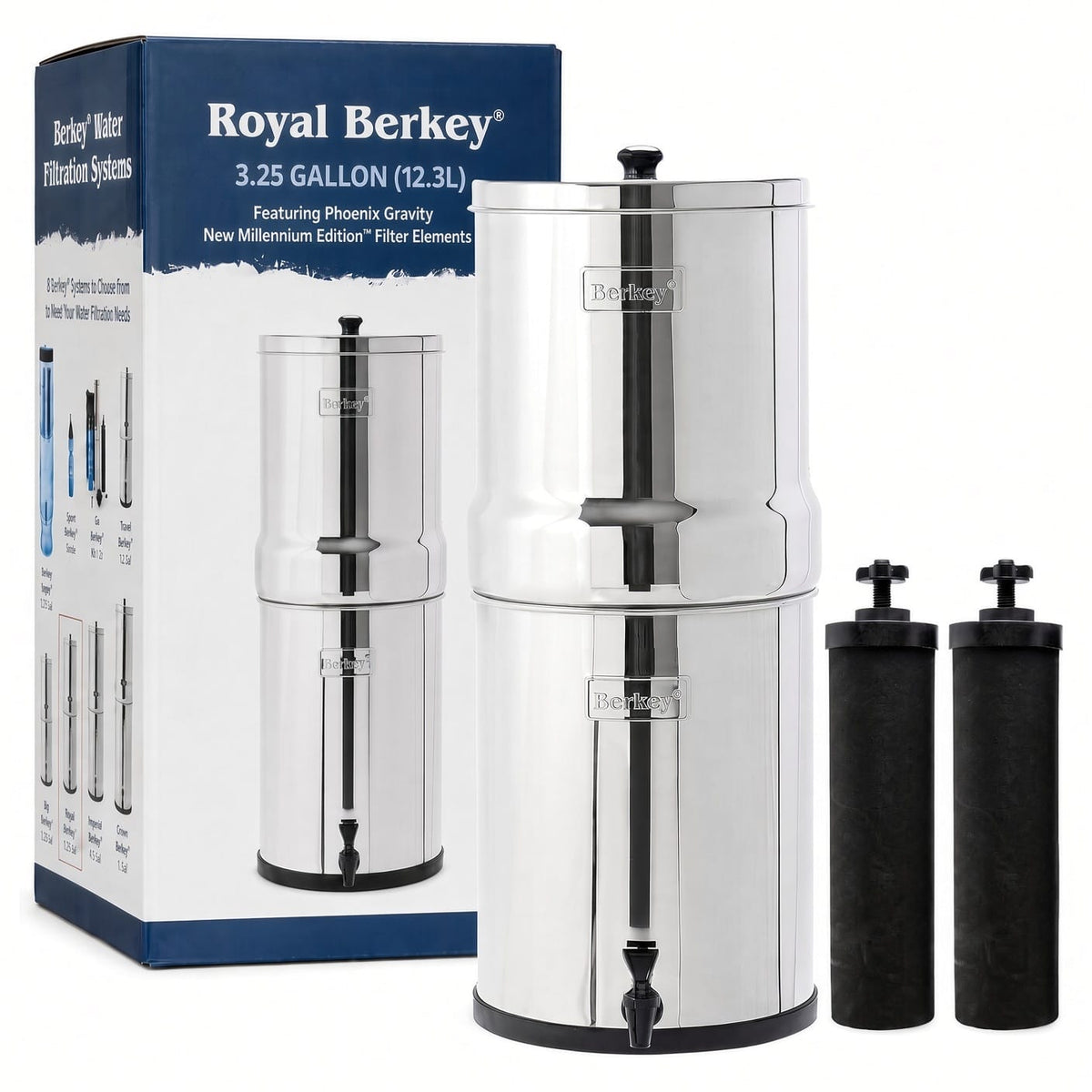 Fontaine berkey filtration Royal Berkey® équipé de 2 filtres Phoenix Gravity New Millennium Edition™ Elements 12 mois Berkey