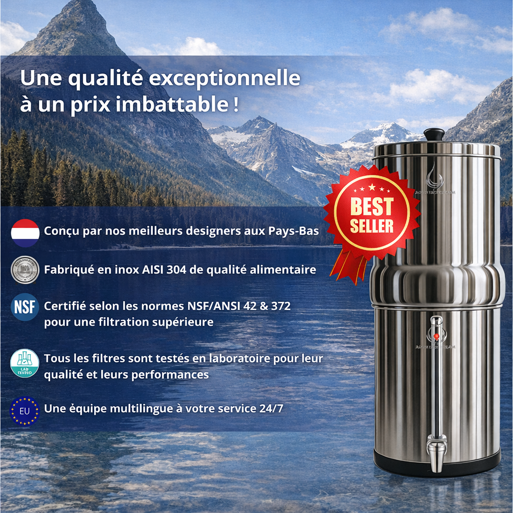 Aquaticstream fontaine à gravité Aquaticstream 8.5L Gravity Filtration système - inclus filtres 2 FTO+, 1 base inox, 1 robinet avec vue
