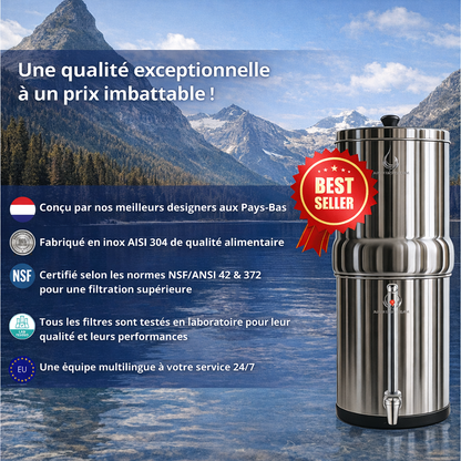 Aquaticstream fontaine à gravité Aquaticstream 8.5L Gravity Filtration système - inclus filtres 2 FTO+, 1 base inox, 1 robinet avec vue