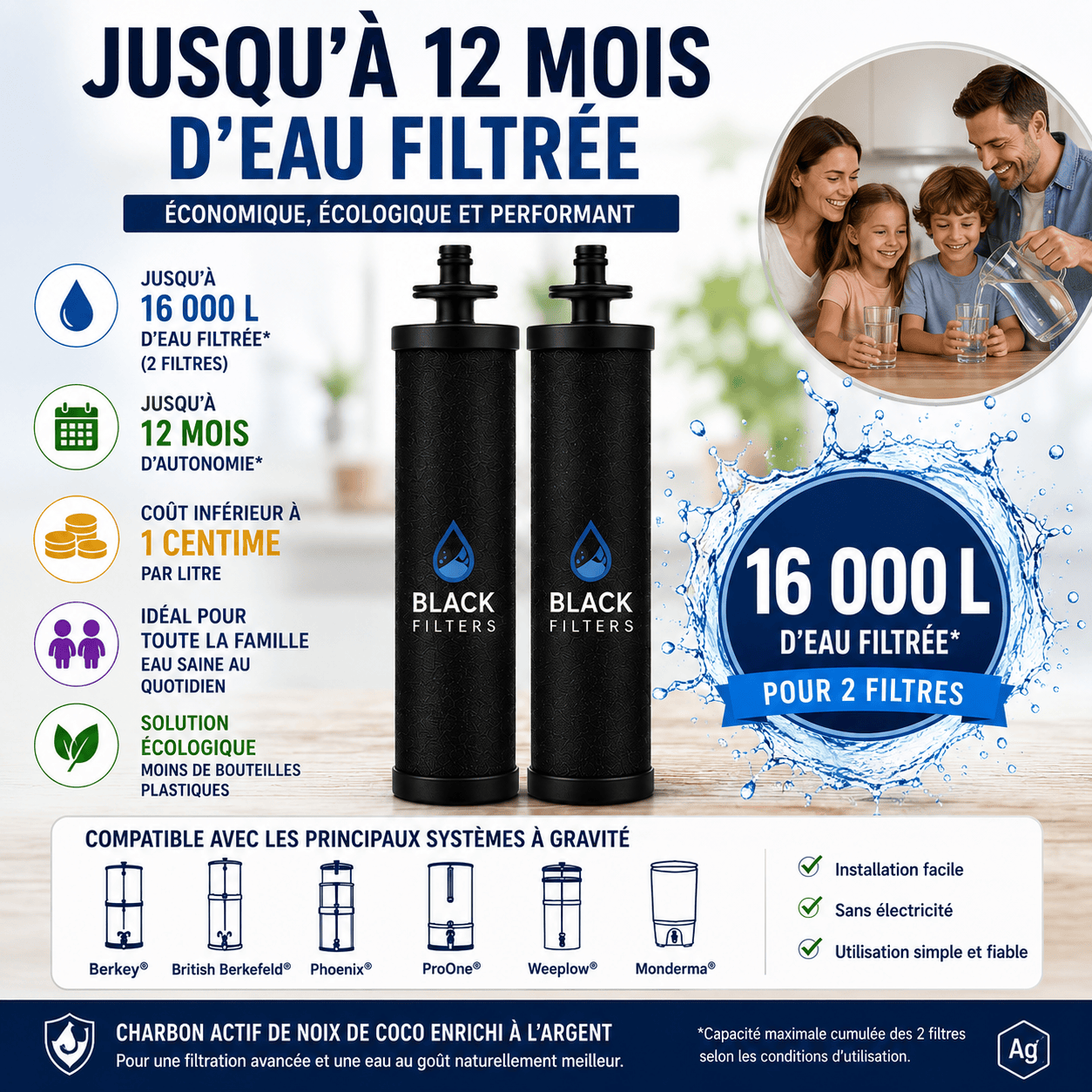 Fontaine Monderma Monderma Big 8.5L - purificateur d'eau - inclus 2 Black filters, robinet 100% inox Monderma