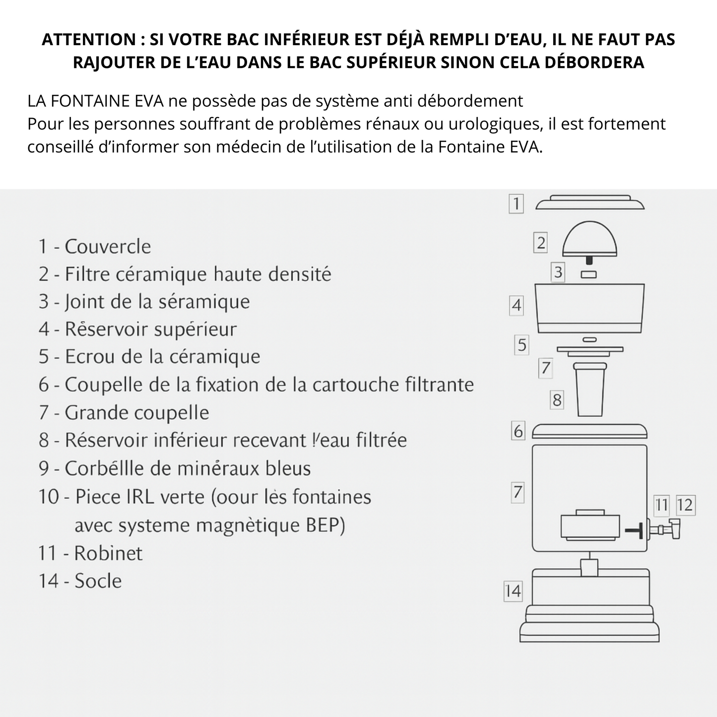 EVA UNITED LTD fontaine à eau Fontaine EVA - bep - cuve en verre, 7 litres - avec système magnétique