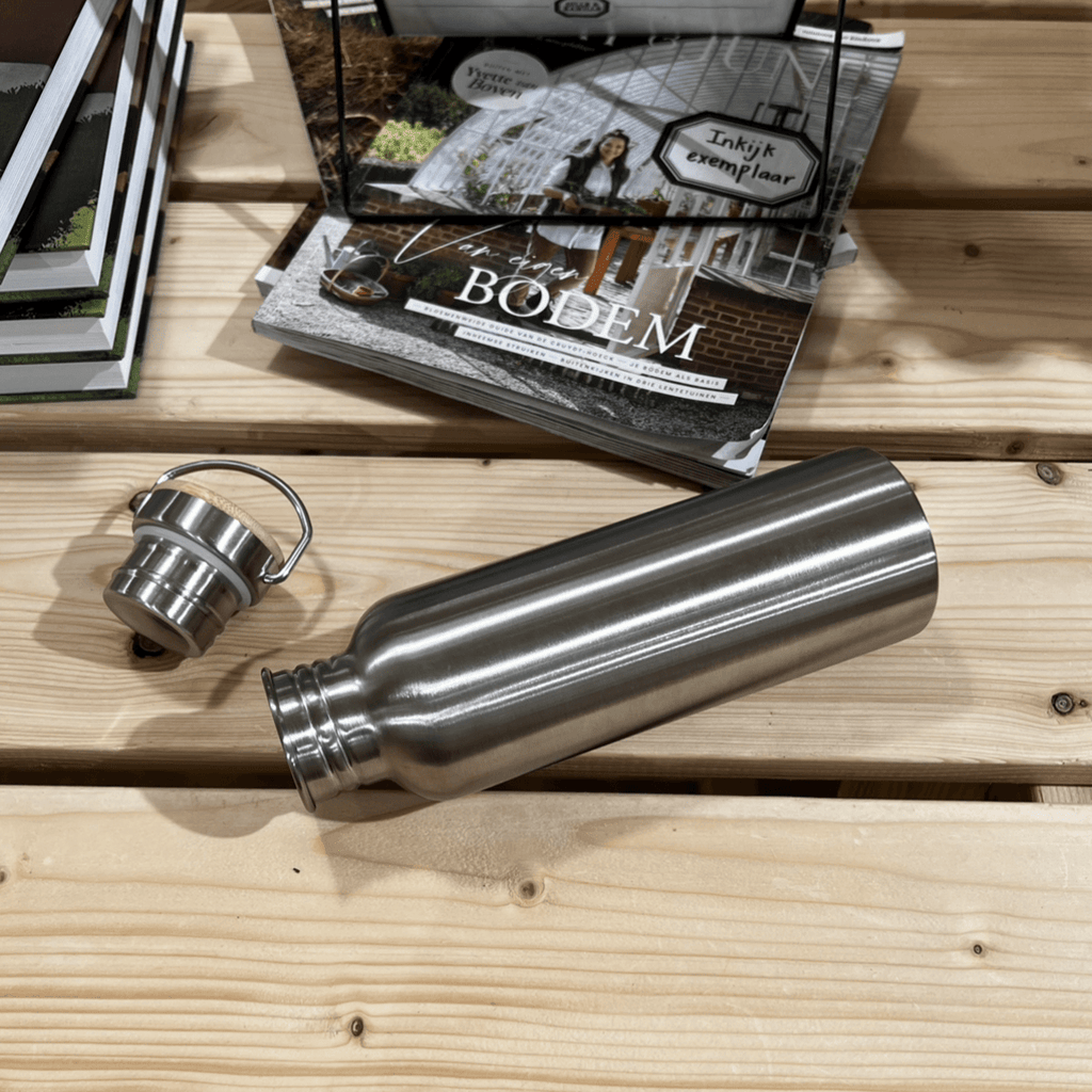 fontaine a gravite gourde inox Bouteille inox 800ml - Bouchon en bambou,  poignée de transport