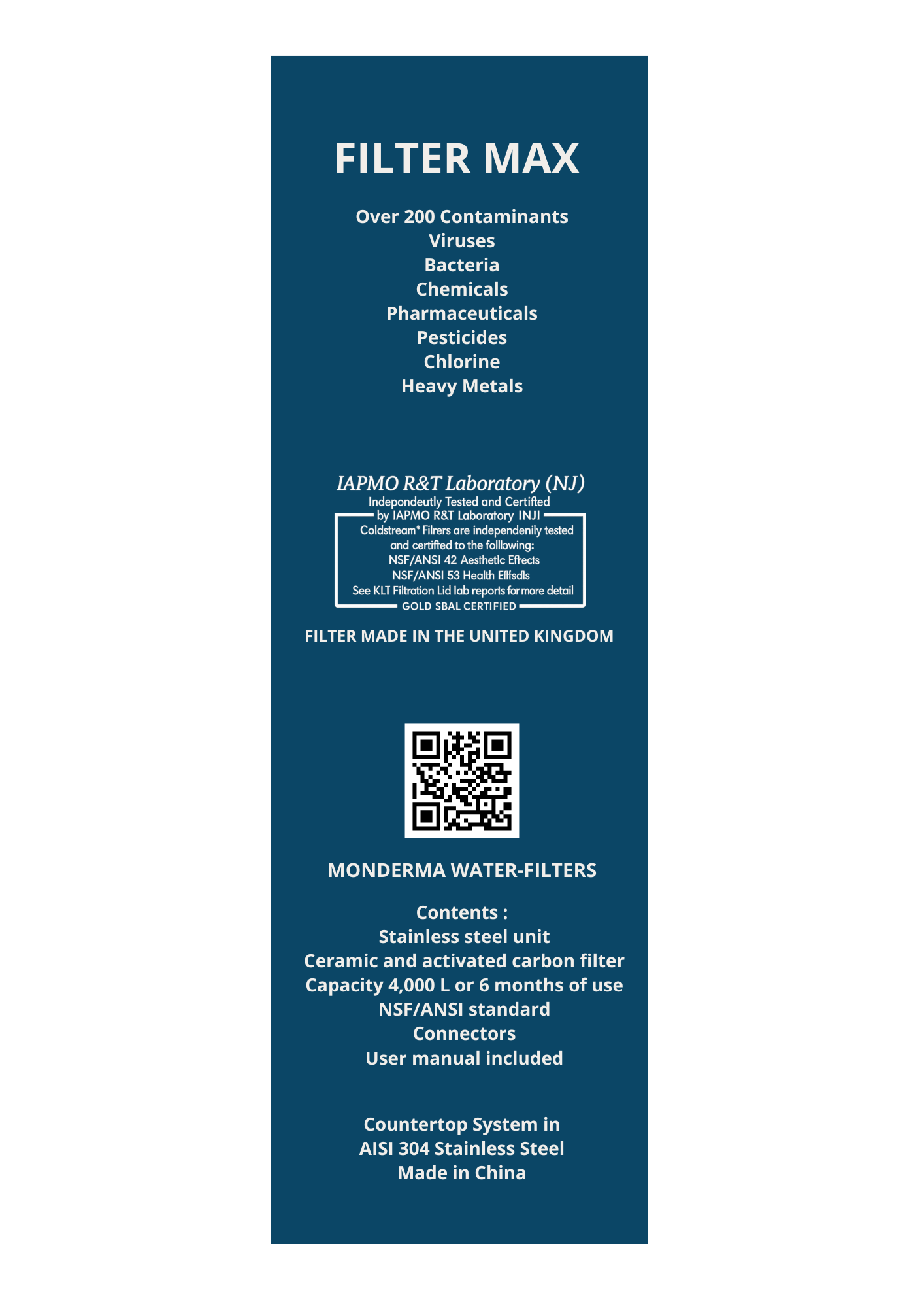 Filtri per l'acqua Monderma filtrazione da banco monderma Monderma – Filtrazione da banco con cartuccia Coldstream CTO MAX