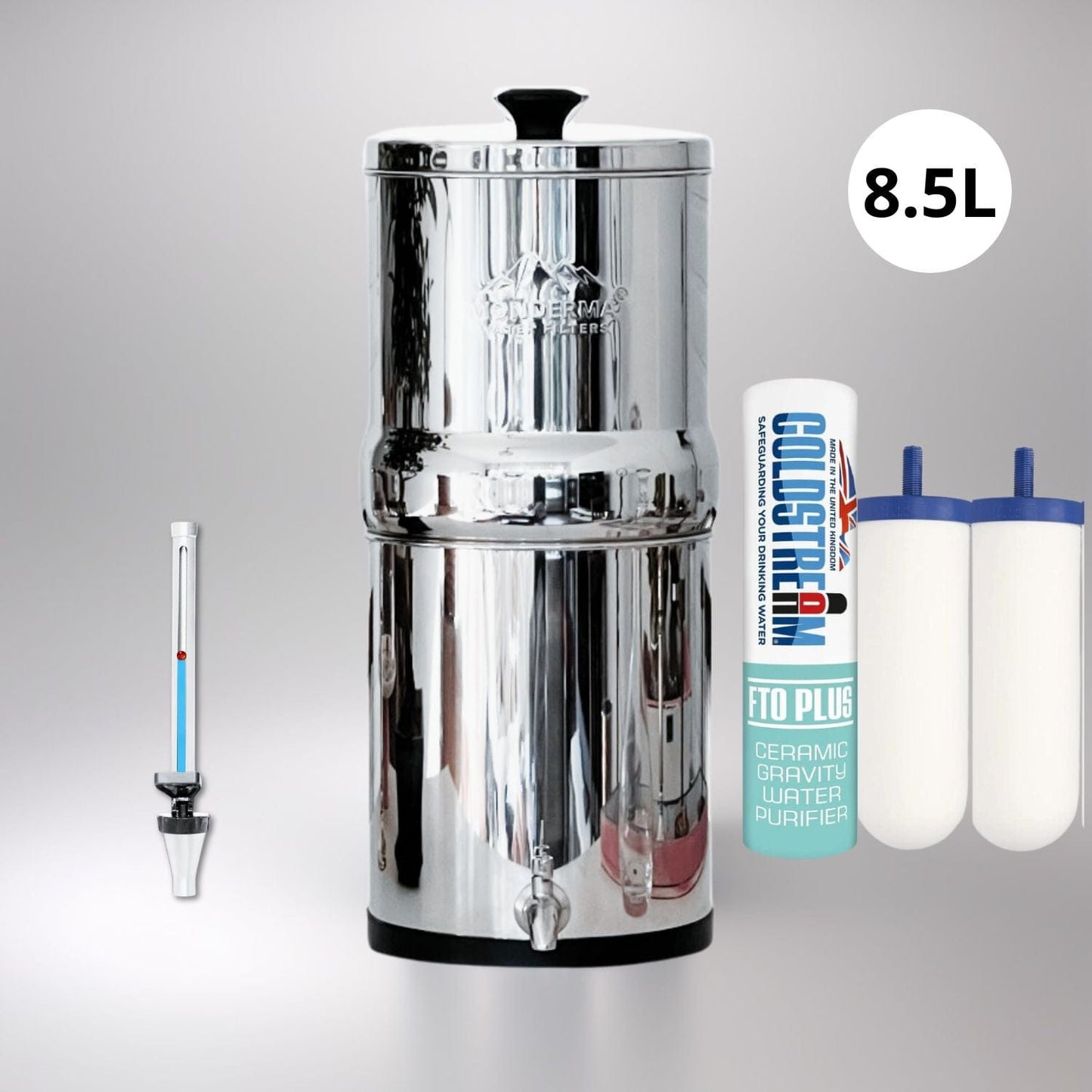 Monderma water filters fontaine à gravité Fontaine à eau Monderma Max Big 8.5L - inclus 2 filtres FTO+, 1 robinet avec vue