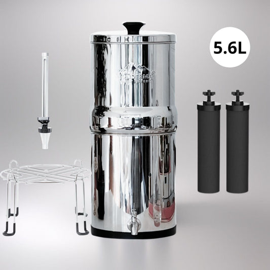 Monderma water filters fontaine à gravité Fontaine à eau Monderma Max voyage 5.6L - inclus 2 filtres black filters, base inox, robinet avec vue