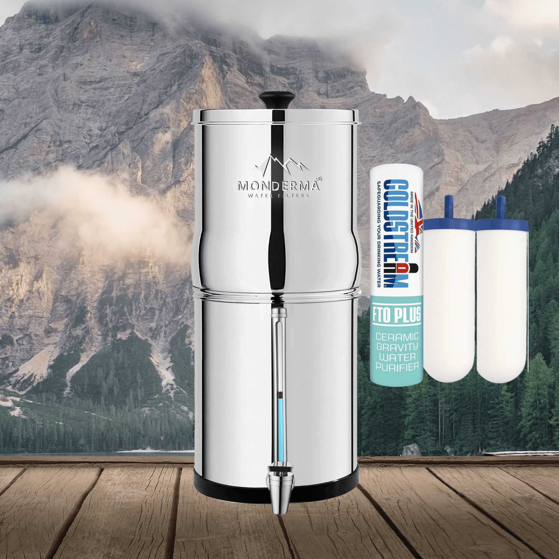 Monderma water filters fontaine à gravité Fontaine Monderma Max Big 8.5L - inclus 2 filtres FTO+, 1 robinet avec vue