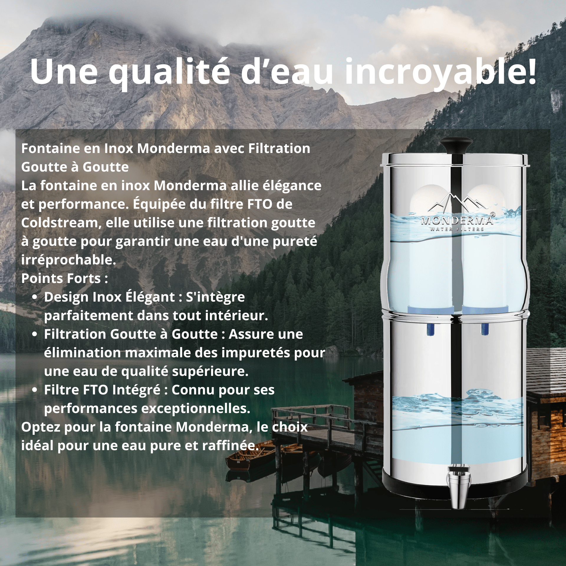 Monderma water filters monderma fountain Fontaine Monderma Big 8.5L - 2 FTO+ filter cartridges, stainless steel tap