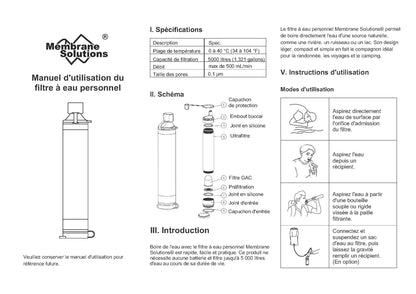 Monderma water filters Paille filtrante eau pure Membrane solutions 4 pailles filtrantes, toute situation, 20000L d'eau pure, débit 500ml par min