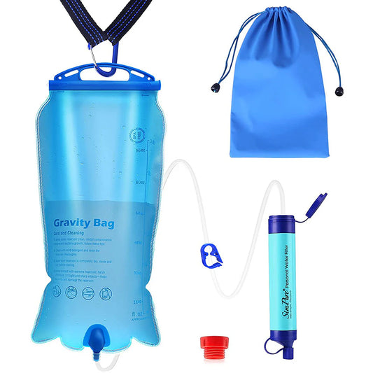 Monderma waterfilters Filtration randonnée et voyage Filtre à Eau par Gravité 3L – Membrane Solutions | 0,1 Micron | Purificateur Portable avec Sangle & Sac – Camping, Survie, Urgence