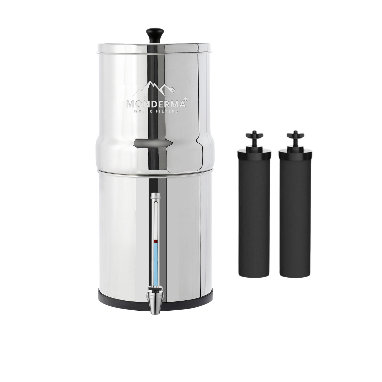 Monderma waterfilters fontaine à gravité Monderma Big 8.5L - purificateur d'eau, inclus 2 filtres black filters, 1 robinet avec vue