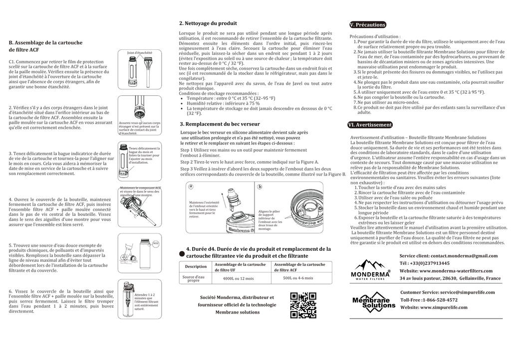 Monderma waterfilters Gourde filtrante Membrane solutions, Gourde filtrante randonnée & voyage – 1L – Filtres longue durée code FBM