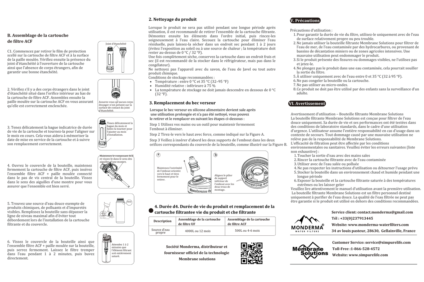 Monderma waterfilters Gourde filtrante Membrane solutions, Gourde filtrante randonnée & voyage – 1L – Filtres longue durée code FBM