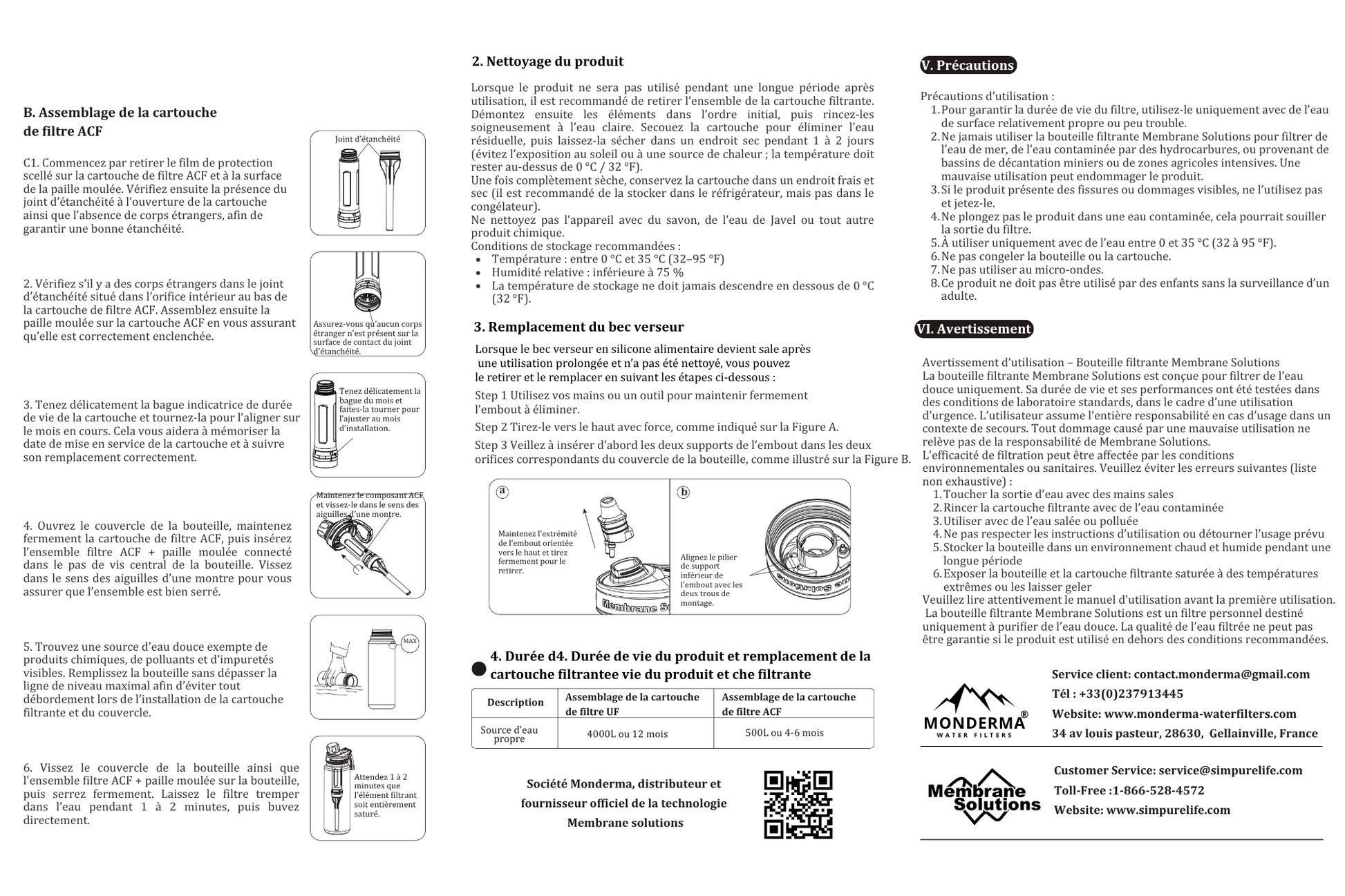 Monderma waterfilters Gourde filtrante Membrane solutions, Gourde filtrante randonnée & voyage – 1L – Filtres longue durée code FBM