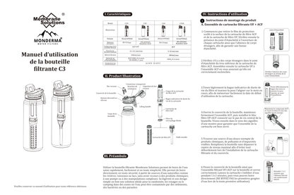 Monderma waterfilters Gourde filtrante Membrane solutions, Gourde filtrante randonnée & voyage – 1L – Filtres longue durée code FBM