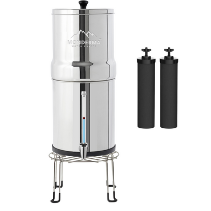 Monderma Big 8.5L - water purifier, includes 2 black filters, stainless steel base, tap with view