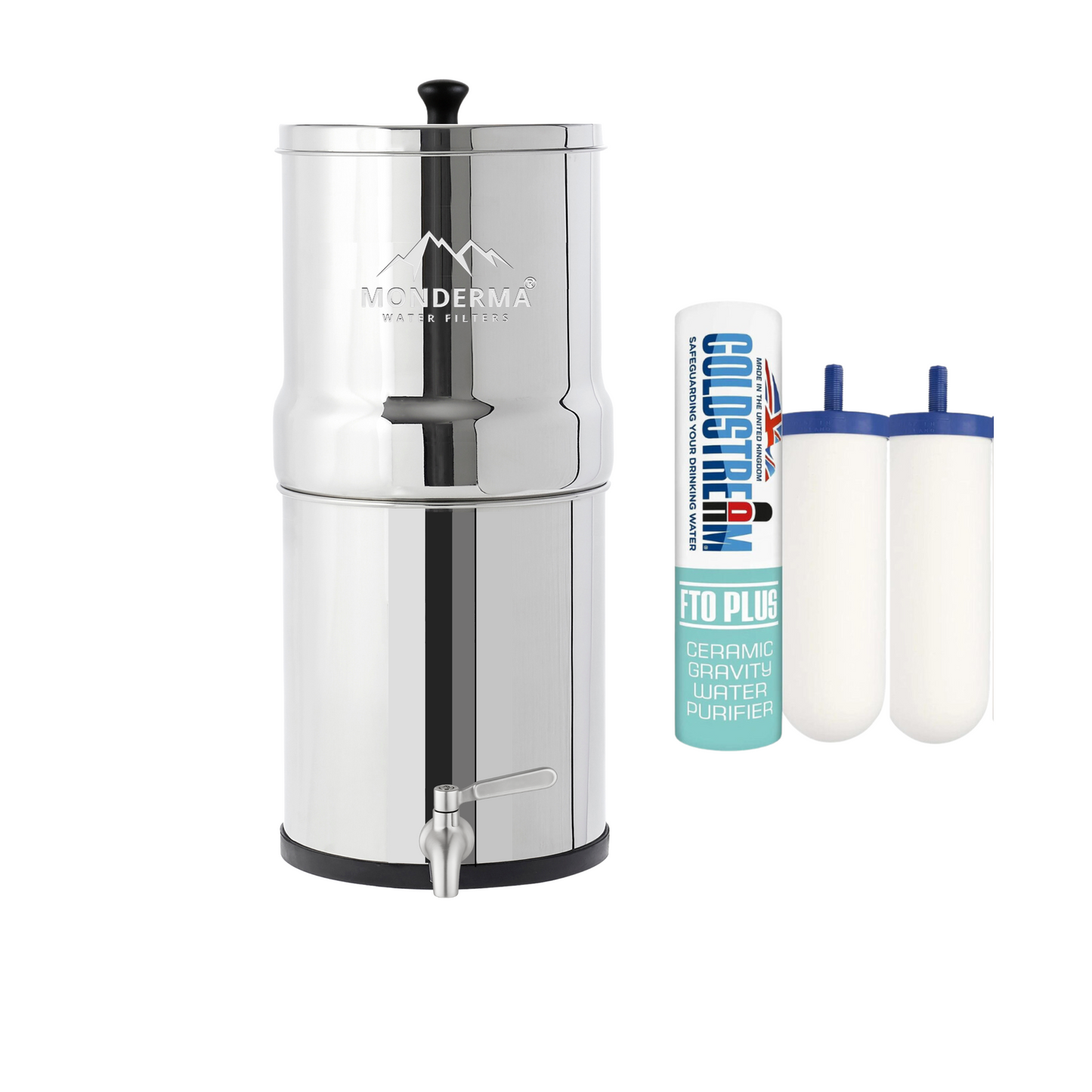 Monderma Big 8.5L - purificateur d'eau Coldstream FTO+, inclus robinet inox offre gourde
