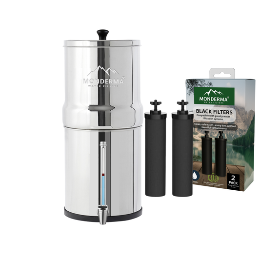 Monderma Big 8.5L - water purifier, includes 2 black filters, 1 tap with view