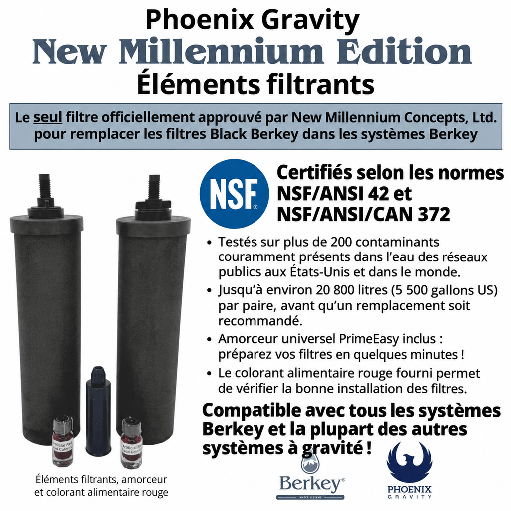 Fontaine berkey filtration Big Berkey® équipé de 2 filtres Phoenix Gravity New Millennium Edition™ Elements 12 mois Berkey